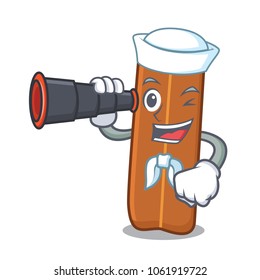Sailor with binocular cinnamon mascot cartoon style