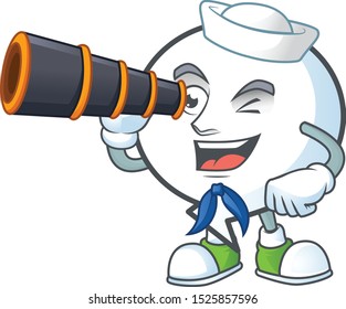 Sailor with binocular circle bubble isolated on white background.