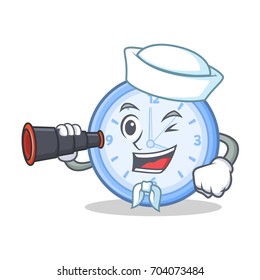 Sailor with binocular clock character cartoon style
