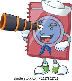 Sailor with binocular closed book in the cartoon character