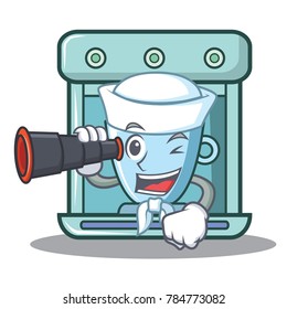 Sailor with binocular coffee maker character cartoon