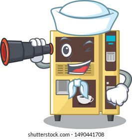 Sailor with binocular coffee vending machine in a karakter
