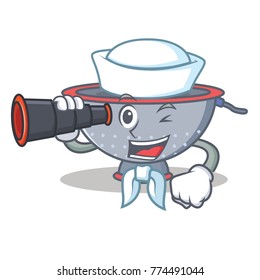 Sailor with binocular colander utensil character cartoon