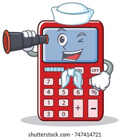 Sailor with binocular cute calculator character cartoon