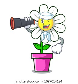 Sailor with binocular daisy flower mascot cartoon
