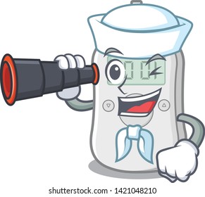 Sailor with binocular diabetes check machine cartoon medicine box