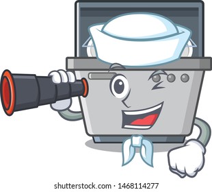Sailor with binocular dishwasher machine with the character shape
