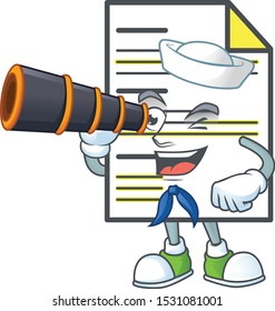 Sailor with binocular document template with cartoon character shape