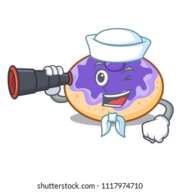 Sailor with binocular donut blueberry mascot cartoon