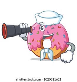 Sailor with binocular Donut mascot cartoon style