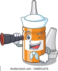 Sailor with binocular ear drops in the mascot pillbox