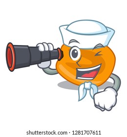 Sailor with binocular eat corn nuts in cartoon shape