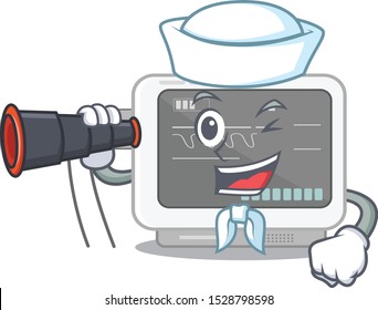 Sailor with binocular ecg machine isolated in the character