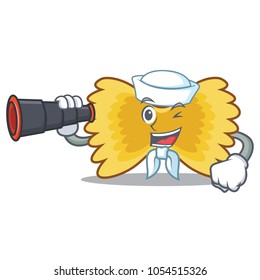 Sailor with binocular Farfalle pasta mascot cartoon