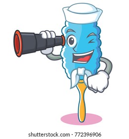 Sailor with binocular feather duster character cartoon