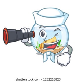 Sailor with binocular fishbowl jumping outside the on character