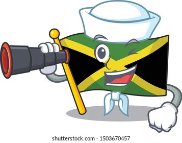 Sailor with binocular flag jamaica character shaped on mascot