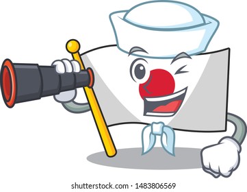 Sailor with binocular flag Japan in the cartoon shape