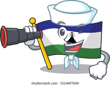 Sailor with binocular flag lesotho isolated in the character