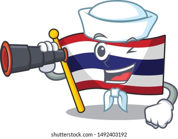 Sailor with binocular flag thailand cartoon is stored character closet