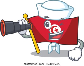 Sailor with binocular flag tunisia cartoon in character shape