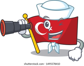 Sailor with binocular flag turkey in the mascot shape