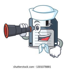 Sailor with binocular floppy disk in the character funny