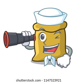 Sailor with binocular flour mascot cartoon style