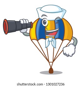 Sailor with binocular flying parachute in the mascot sky