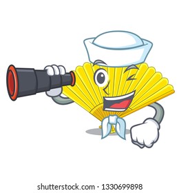 Sailor with binocular folding fan the shape wooden mascot