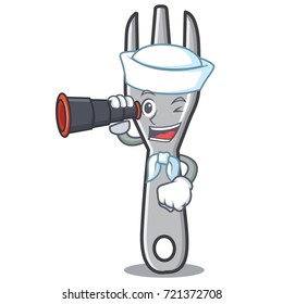 Sailor with binocular fork character cartoon style
