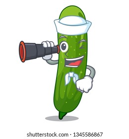Sailor with binocular fresh cucumber isolated in the cartoon