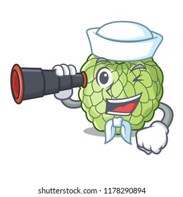 Sailor with binocular fresh custard apple sweet fruit cartoon