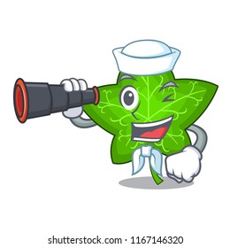 Sailor with binocular fresh green ivy leaf mascot cartoon