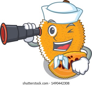 Sailor with binocular gac fruit isolated in the cartoon
