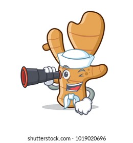 Sailor with binocular ginger mascot cartoon style