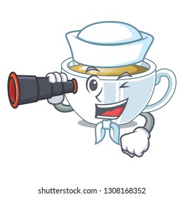 Sailor with binocular ginger tea in the cartoon shape