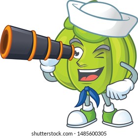 Sailor with binocular green pumpkin ripe on a white background