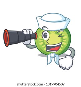 Sailor with binocular green tomato slices in cartoon shape