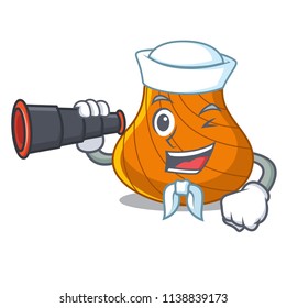 Sailor with binocular hard shell mascot cartoon