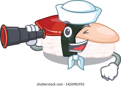 Sailor with binocular hokkigai sushi in the mascot shape