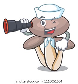 Sailor with binocular honey agaric mushroom mascot cartoon