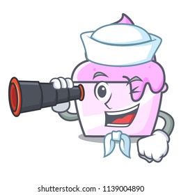 Sailor with binocular ice cream paper cup mascot cartoon