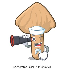 Sailor with binocular inocybe mushroom mascot cartoon