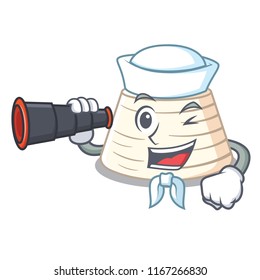 Sailor with binocular italian ricotta cheese on mascot cartoon