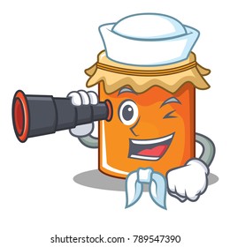Sailor with binocular jam mascot cartoon style