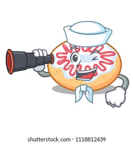 Sailor with binocular jelly donut mascot cartoon