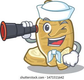 Sailor with binocular jerusalem artichoke isolated in the cartoon