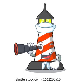 Sailor with binocular lighthouse on the beach mascot