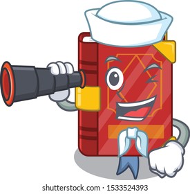 Sailor with binocular magic spell book isolated in character